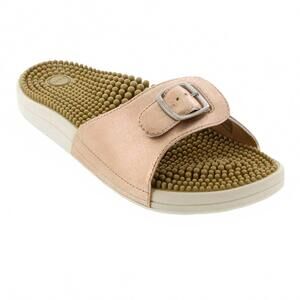 NEW KENKOH women's chai v buckle slide massage sandals in champagne